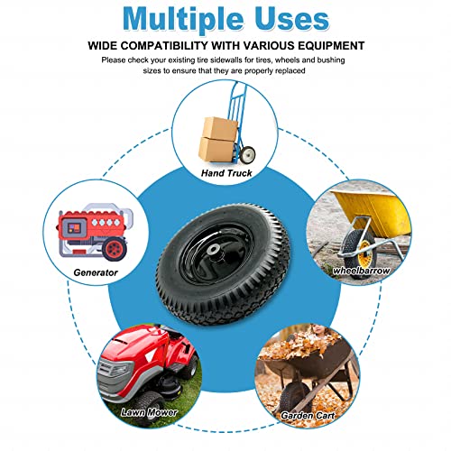 4.80/4.00-8" Pneumatic Tire and Wheel Assy,2PR (Air Filled)- 5/8"or 3/4" Powdered Metal bushings and 3"or 6"Center Hub, for Wheelbarrows,Garden and Utility Carts,Trolleys,Wagon and More