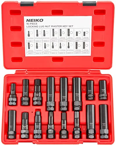 Neiko 02457A Lug-Nut Key Set, Wheel-Lock Removal Tool Kit for Aftermarket and Factory Wheel Tire Keys, SAE and Metric Lug Sockets, 16 Pieces - size: 16 Piece, style: Lug Nut Key