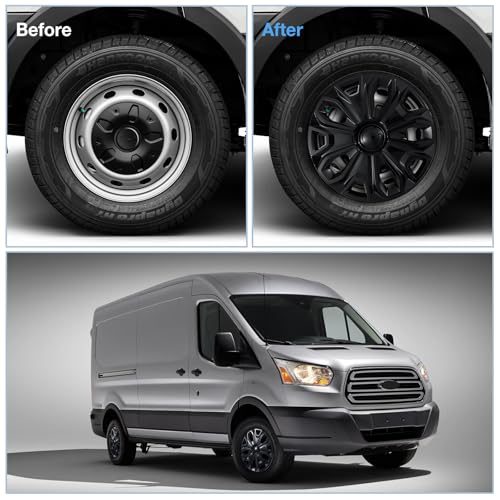 Hubcap Wheel Covers for 2015-2026 Ford Transit 150 250 350 350HD - color: 4 pcs Black Lacquer