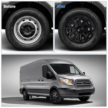 Hubcap Wheel Covers for 2015-2026 Ford Transit 150 250 350 350HD - color: 4 pcs Black Lacquer