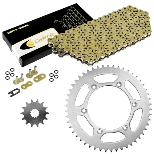Caltric Gold O-Ring Drive Chain and Sprockets Kit Compatible with Yamaha YZ250 YZ-250 1999-2017 Gold