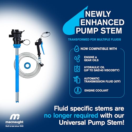 Macnaught BP205X Universal Oil Pump Stem Kit – 16/55 Gallon, 5FT Hose, On-Demand Nozzle – for Oil, ATF, Coolant, Hydraulic Fluids – 2 Yr Warranty - style: 16-55 Gal Universal Stem Kit