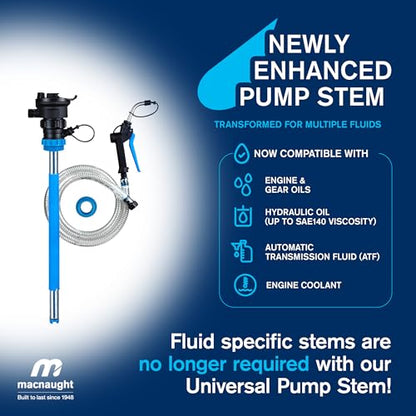 Macnaught BP205X Universal Oil Pump Stem Kit – 16/55 Gallon, 5FT Hose, On-Demand Nozzle – for Oil, ATF, Coolant, Hydraulic Fluids – 2 Yr Warranty - style: 16-55 Gal Universal Stem Kit