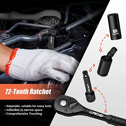 1/4" Drive Impact Socket Set, 52Pcs Ratchet Wrench Set, Metric and SAE - size: 1/4" Socket Set