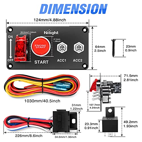 Nilight Ignition Switch Panel with Engine Push Button 12V 4 in 1 - color: Red 4 in 1 Panel