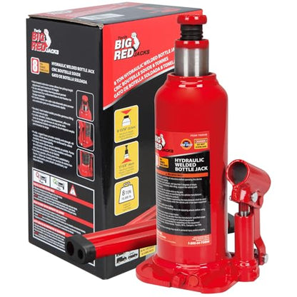 BIG RED 8 Ton (16,000 LBs) Capacity Hydraulic Welded Bottle Jack, TAM90803B - size: 8 Ton (16,000 LBs), style: Welded Bottle Jack