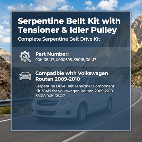 Serpentine Belt Kit with Tensioner and Idler Pulley For Volkswagen Routan - size: Routan (09-10) 4.0L V6 GAS
