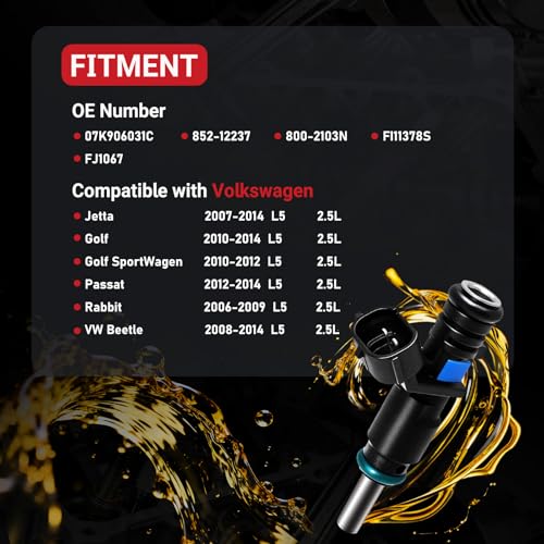Fuel Injectors 07K906031C FJ1067 Compatible with Volkswagen L5 2.5L - size: 07K906031C