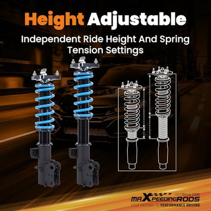 maXpeedingrods Coilover for Ford Mustang S550 2015-2023, 24 Levels Damper Adjustable Coilovers Suspension Kit Strut, Height Adjustable Shock Absorber, T6 Upgraded Lowering Kits Blue