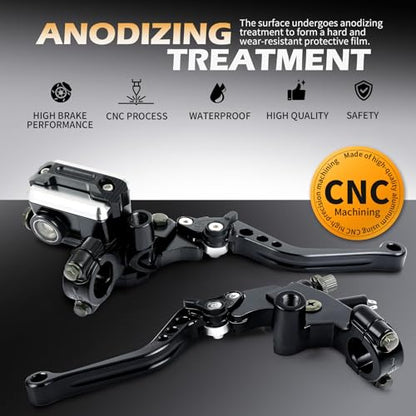 DREAMIZER Universal 7/8" 22mm Motorcycle Handlebar Brake Master Cylinder Clutch Levers CNC Left & Right Set + Hand Grips Compatible with Harley Honda Kawasaki Yamaha Suzuki (Black) - color: Black