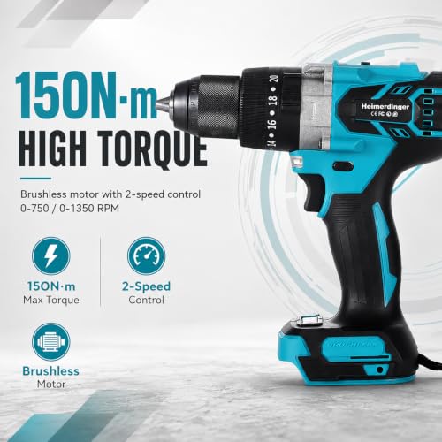 1300 In-lbBrushless Impact Drill for Makita 18V Battery, 1/2'' Metal Chuck Hammer Drill - color: Impact Drill With Handle
