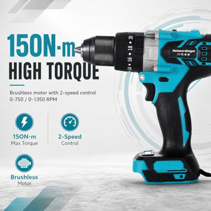 1300 In-lbBrushless Impact Drill for Makita 18V Battery, 1/2'' Metal Chuck Hammer Drill - color: Impact Drill With Handle