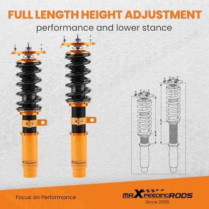 maXpeedingrods Coilover for BMW Z4 E85 Roadster 2003-2009, for BMW Z4 E86 Coupe 2006-2009, 24 Levels Damper Adjustable Coilovers Suspension Kit, Height Adjustable Lowering Kits Gold
