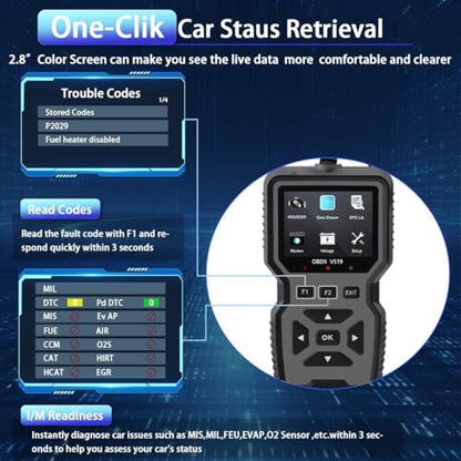 OBD2 Scanner Diagnostic Tool - Check Engine Light Code Reader, Reset Function, Data Stream, I/M Readiness, Full Features, Modes 6 & 8, for All 1996+ Vehicles - color: Gray