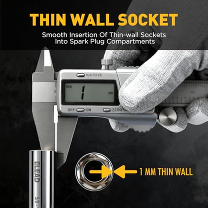 5/8" Swivel Magnetic Spark Plug Socket, 3/8" Drive x 12" Total Length, Thin Wall Spark Plug Removal Tool, 360 Degree Swivel, Enhanced Magnetic, 6-Point Design, Cr-V Steel - size: 5/8" x 12" Spark Plug Socket