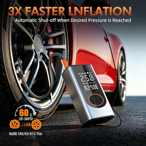 Eleanora Cordless Tyre Inflator air Compressor, Car Tire Pump 6000 mAh 150PSI 12V DC Electric Tyre Pump with LED Lights, Electric Air Pump for Vehicle Tyres/Bike/Motorbike/Ball/Inflatables