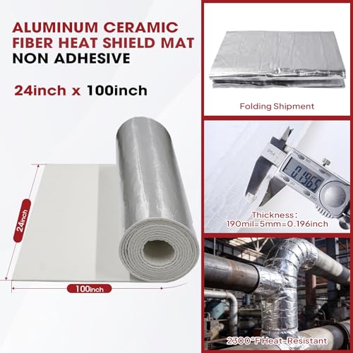 190mil Heat Shield Aluminum Foil High Temperature Insulation Mat 2300℉ Ceramic Fiber Barrier Thermal Material Sheet Protection (None-Adheisive,100" x 24") - size: 190mil-100" x 24", style: None-Backing Paper