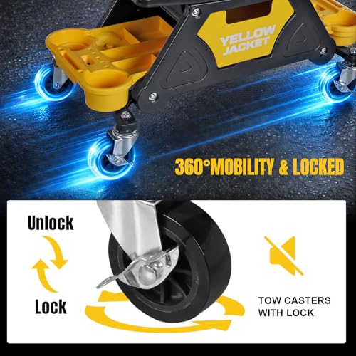 YELLOW JACKET Rolling Mechanic Seat with Drawer & Trays, 300lb, Garage Shop