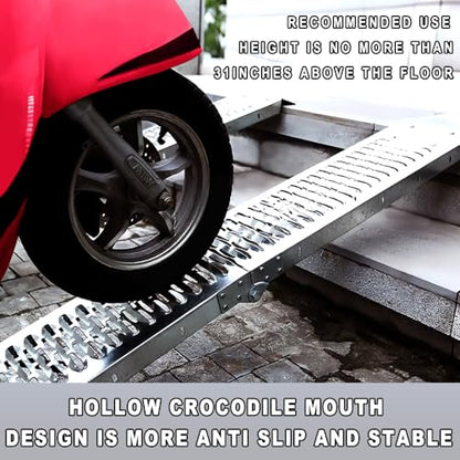 Alloy Steel Motorcycle Ramp, 750 Lbs Capacity, 78in Folding Loading Ramp with Load Straps for Pickup Trucks, Motorcycles, ATVs, UTVs, Lawn Mowers, Dirt Bikes (1)