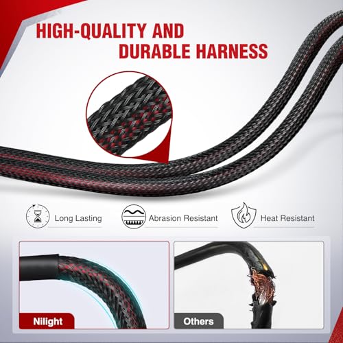 Nilight Off Road LED Light Bar Wiring Harness Kit 12 V 5 Pin Rocker Switch - color: 14AWG Wiring Harness - 2 Leads w/ Nylon Wire Loom