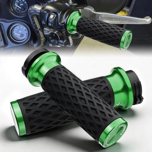Green 1" Silicone Cable Throttle Grips with End Cap for Harley - color: Green