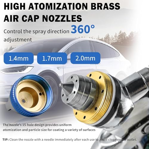 HVLP Spray Gun with 10 Disposable Cups 1.4/1.7/2.0mm Nozzles Blue