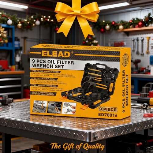 ELEAD 9-Piece Ultimate Oil Filter Wrench Set - Professional Oil Filter Removal Tool, Swivel Head Oil Filter Wrenches, Adjustable Oil Filter Remover Pliers, Universal Oil Filter Wrench and Valve Lapper - style: Multi-Use Set