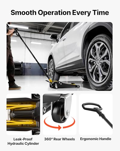 VEVOR Low Profile Floor Jack, 3 Ton (6614 lbs) Capacity, Steel Racing Floor Jack with Dual Pistons Quick Lift Pump & SUV Adapter, Hydraulic Trolley Car Lift for Sports Cars, Lifting Range 2.95"-19.7"