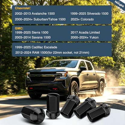 Nilight 24PCS M14x1.5 Lug Nuts One-Piece Compatible with 2012-2024 RAM 1500 - color: Black, size: 24PCS Suburban/Tahoe 1500 2000-2025