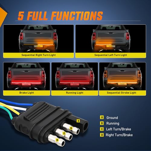 Nilight Truck Tailgate Light Strip 48Inch Arrow 432 LED Light - color: 48" Tailgate Light Strip Red/Amber Arrow