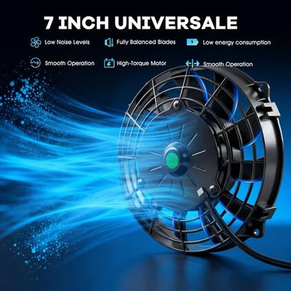 7 inch Slim Fan Electric Radiator Cooling Fan 12V 80W with Thermostat Wiring Switch Relay Kit Black - size: 7 Inch