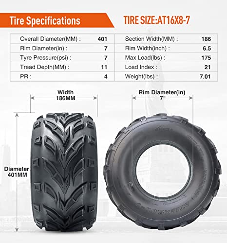 HALBERD 16x8-7 Sport ATV Tires, 16x8x7 Go-Kart ATV Off-Road Tires, Set of 2 - size: 16x8-7 *2