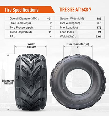 HALBERD 16x8-7 Sport ATV Tires, 16x8x7 Go-Kart ATV Off-Road Tires, Set of 2 - size: 16x8-7 *2