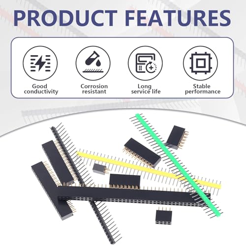 Header Pins Assortment Kit Female and Male Pin Headers Connector 2.54MM Right Angle Straight Breakaway Header Pin Connectors for PCB Board