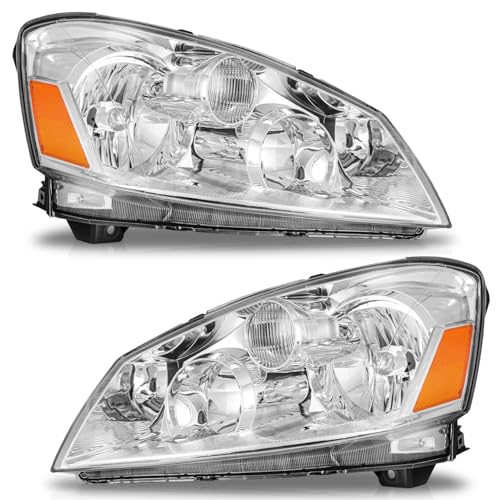 WEELMOTO Headlights Assembly for 2005-2006 Nissan Altima Chrome Halogen - color: 05-06 Altima I Chrome Housing I Amber Reflector, size: Fit 2005-2006 Altima