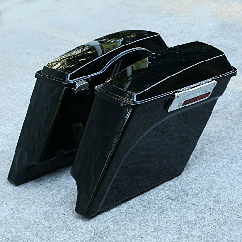 XMT-MOTO 5" Vivid Black Stretched Extended Hard Saddlebags Fit for 1993-2013 Harley Touring Models FLT FLHT FLHTCU FLHRC Road King Road Glide Street Glide Electra Glide Ultra-Classic - color: Gloss Black/Chrome Latches, size: Stretched
