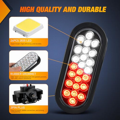 Nilight Strobe Lights 2PCS 6Inch Oval 24LED Red White Warning - color: 2Pcs Red White 24Led Strobe Lights