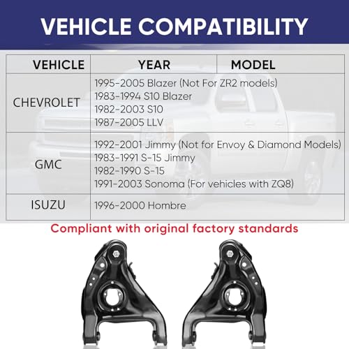 K620251 Front Lower Control Arm - Lower Control Arm Kit for 1982-2005 Chevrolet S10 Blazer LLV,1982-2003 GMC S-15 Jimmy Pickup Sonoma,1996-2000 Isuzu Hombre K620252 2Pcs