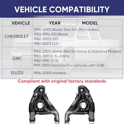 K620251 Front Lower Control Arm - Lower Control Arm Kit for 1982-2005 Chevrolet S10 Blazer LLV,1982-2003 GMC S-15 Jimmy Pickup Sonoma,1996-2000 Isuzu Hombre K620252 2Pcs