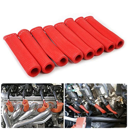 Red Spark Plug Wire Heat Shield Spark Plug Wire Heat Shield Sleeve Spark Plug Boot Protector Boots Wrap for SBC BBC 350 454 8PCS Plug Wire Covers - 2500F High Temp Protection - color: Red