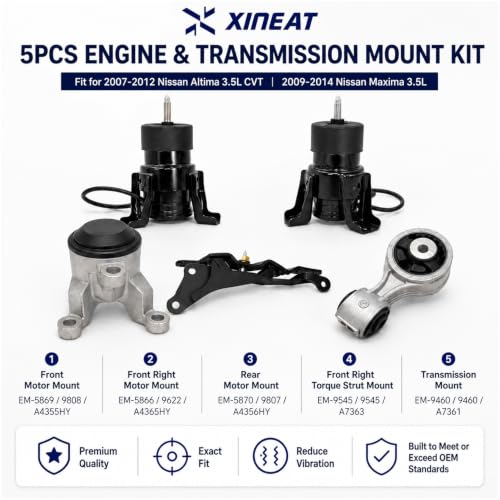 Engine Motor Mount kit 5pcs Compatible with 2007-2012 Nissan Altima 3.5L 2009-2014 Nissan Maxima 3.5L Automatic CVT Trans Replacement A4355HY A7361 A4365HY A7363 A7363 112209n00A 113509N00A XINEAT - size: 2007-2012 Nissan Altima 3.5L
