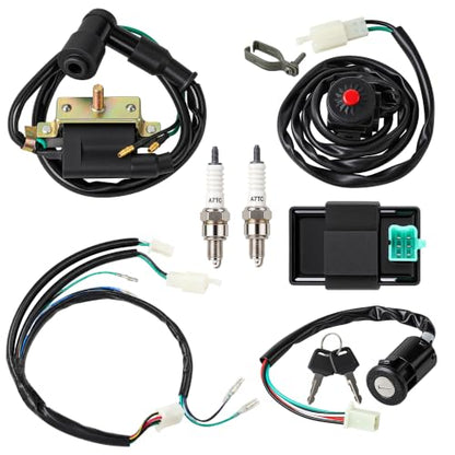 Wiring Loom Harness Kill Switch Ignition Coil Cdi Box Spark Plug Rebuild Kit for Kick Start Dirt Pit Bike ATV 50CC 70CC 90CC 110CC-160cc Buggy Go Kart Wire Harness
