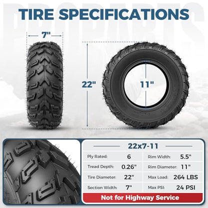 PROPARTS Set of 2 22x7-11 ATV UTV Tires 22x7x11 6PR Off-road Quad Tires Compatible with Honda Recon 250 Suzuki Ozark 250 All Terrain Tire, Tubeless - size: 22x7-11