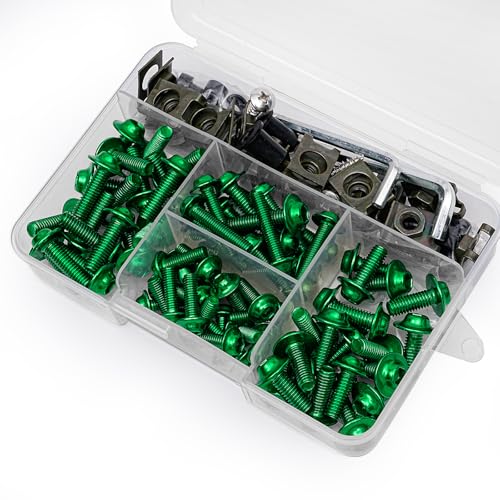 Green Motorcycle Fairing Bolt Kit 177Pcs, M5 M6 Stainless Steel - color: Green