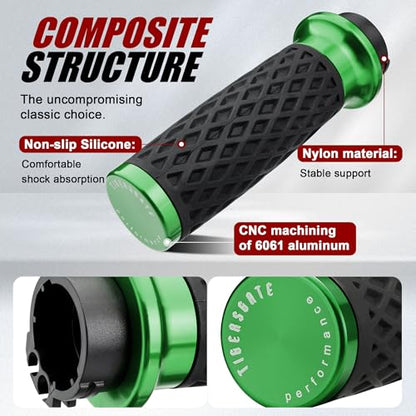 Green 1" Silicone Cable Throttle Grips with End Cap for Harley - color: Green