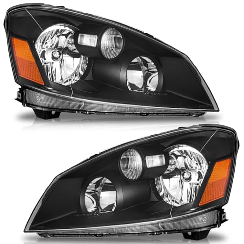 WEELMOTO Headlights Assembly for 2005-2006 Nissan Altima Black Halogen - color: 05-06 Altima I Black Housing I Amber Reflector, size: Fit 2005-2006 Altima