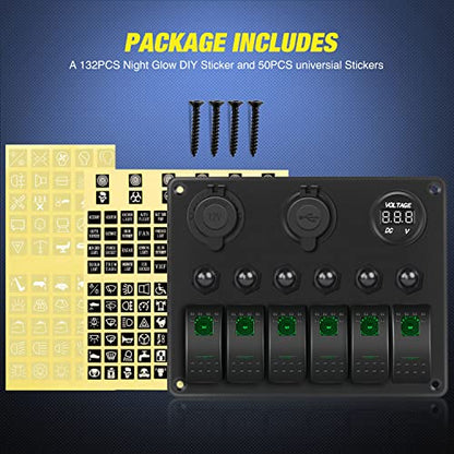 Nilight 6 Gang Rocker Switch Panel On Off Toggle Resettable Circuit Breaker - color: Green