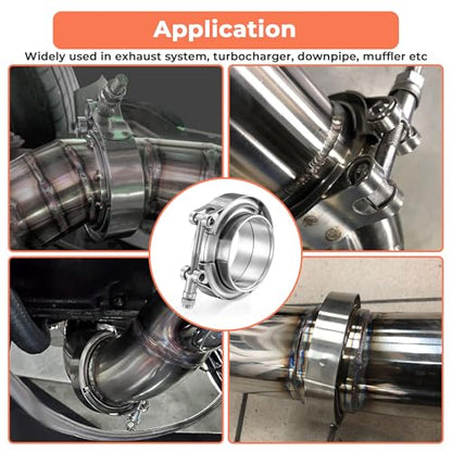 3.5 Inch V Band Clamp with Flange Male Female, 304 Stainless Steel V-Band Flange Kit For Turbo, Downpipes, Exhaust Systems - size: 3.5 inch