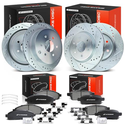 A-Premium Front and Rear Drilled Slotted Brake Rotors and Ceramic Pads Kit - style: F&R Drilled and Slotted