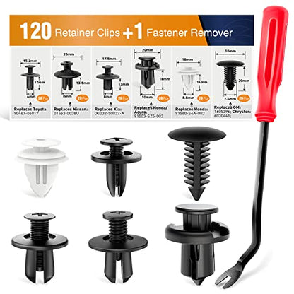 GOOACC 120PCS Car Bumper Push Retainer Clips & Nylon Fasteners Rivet Kit 6mm 7.6mm 8mm 8.8mm 10mm Door Trim Panel Clips , 1PC Fastener Remover, Black - color: 120 Clips + 1 Tool